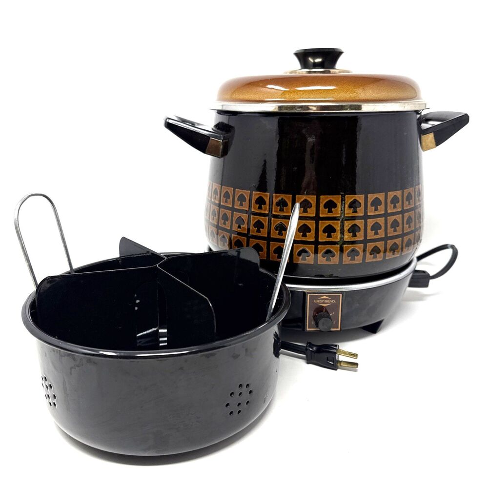 West Bend Le Provencal Lazy Day Slow Cooker 6 Qt Steamer Pot Lid Basket Mushroom